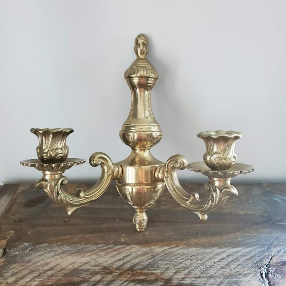 Vintage Mod Dep Brass Wall Sconce Candle Holder - Picture 1 of 15